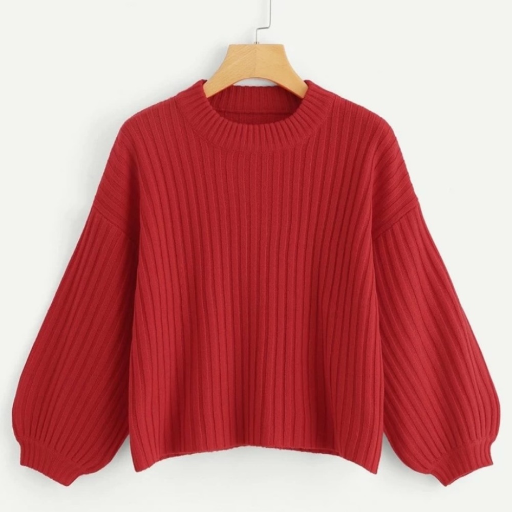Bishop sleeve red knit sweater